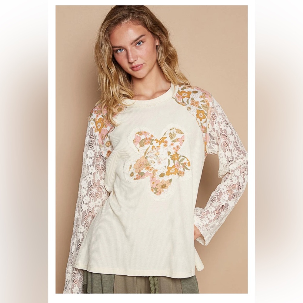 Pol Lace Thermal Knit Flower top